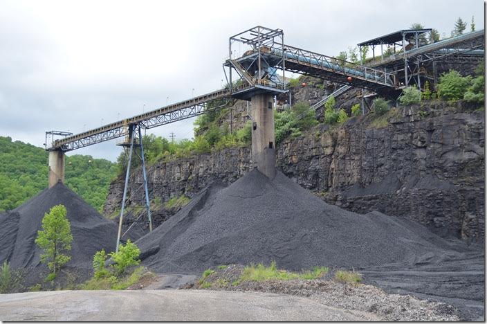 Premier Elkhorn Coal’s clean coal stockpile at the Myra Mine on the SV&E Subdivision. 05-21-2016. At that time Premier was loading about 6 trains for Virginia Power each month.