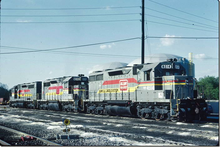 SCL SD35 4514 with SDP35s 4546-4544. L&N Corbin KY.