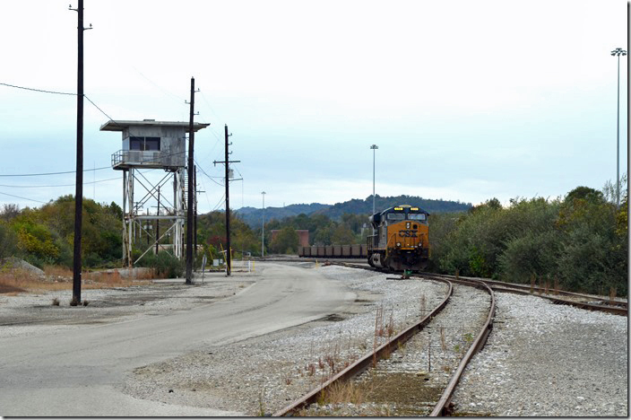 Abandoned yardmasters tower at south end with stairs removed to prevent intruders. The 866 was idling. CSX Corbin KY.