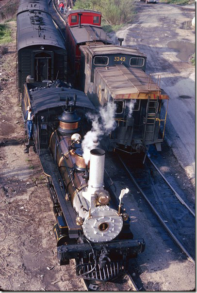 CC&O #1 being turned on wye at Elkhorn City. 04-26-1975. CRR Erwin.