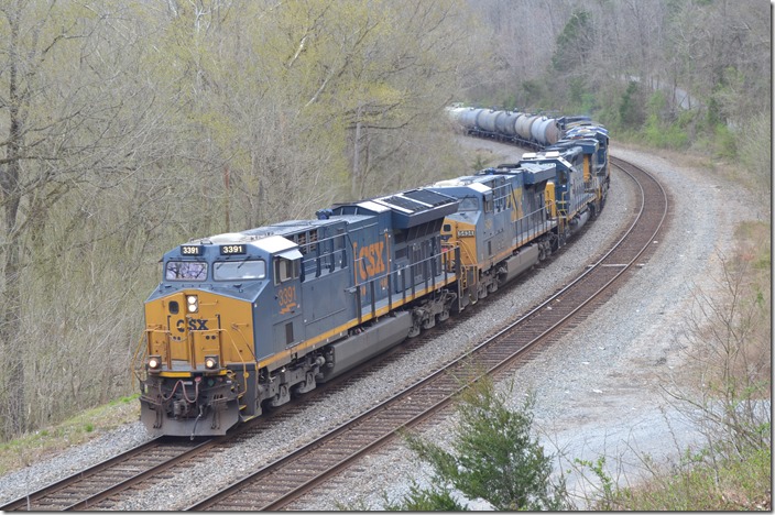 After a crew change Q692 heads to Russell passing FO Cabin between Shelby and Pikeville. 03-29-2019. CSX 3391-5434-8564-5309-9041-17. FO Cabin KY.
