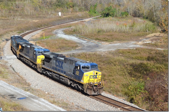 CSX 488-435-3394 e/b mine run C661-10 passing site of old Umet Mine (Chaparral Coal) near FO Cabin KY, just south of Pikeville KY. 11-10-2018.