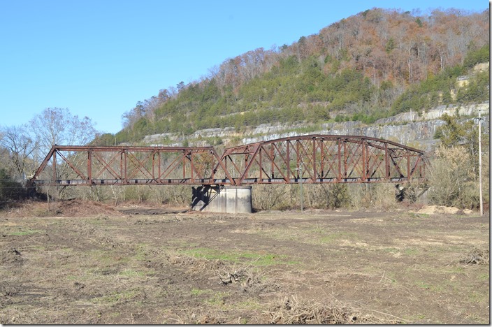 Abandoned CSX bridge at Levisa Jct KY. All track has been removed since sale of Pompey spur (fka Levisa Subdivision), renovation of bridge, closure of tipple and removal of all structures. All of this followed CSX’s downgrading of Big Sandy and Clinchfield routes in October 2015. 11-11-2018. Levisa Jct KY. 