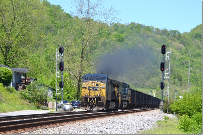 CSX 88-456 are now on the Big Sandy Extension (CTC controlled by LE) to Martin. Before the crossovers were moved this would have been the beginning of the Elkhorn & Beaver Valley SD. The E&BV east of Martin is now under control of the dispatcher that has the EK (old L&N in Hazard area). Beaver Jct KY.