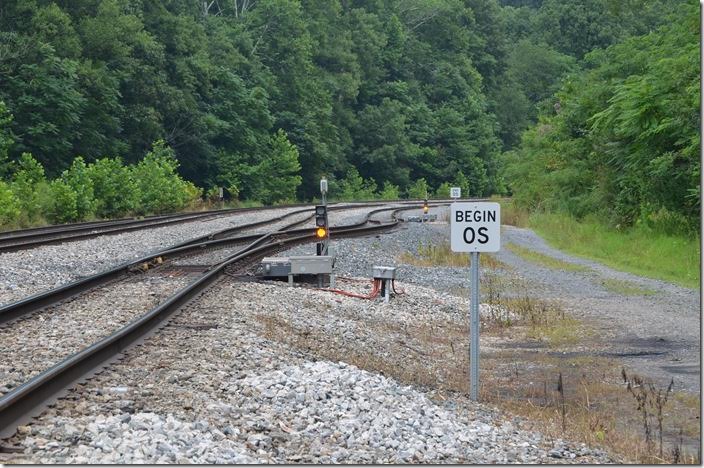 The CSX PAS (Power Assisted Switch) and derail into the Leer Mine siding at East Grafton has been aligned by the conductor on N640.