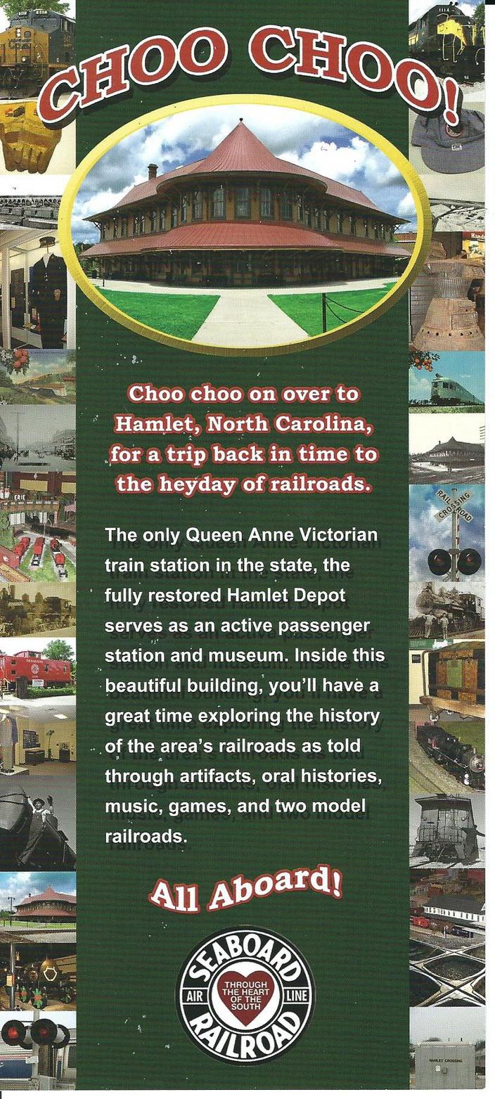 Choo Choo On over to Hamlet NC. Brochure. Page 1.