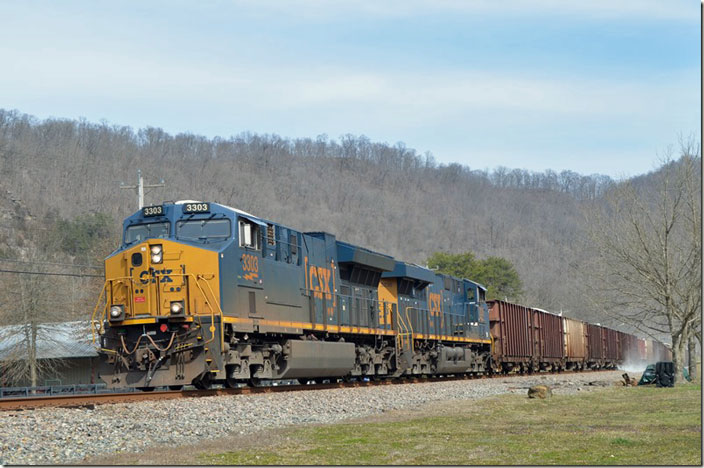 Starting at Wagner, they are dumping through Broad Bottom KY. CSX 3303-3230.