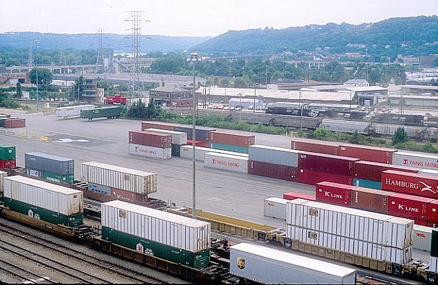Looking southwest at NS intermodal yard, DI Tower and yard office.