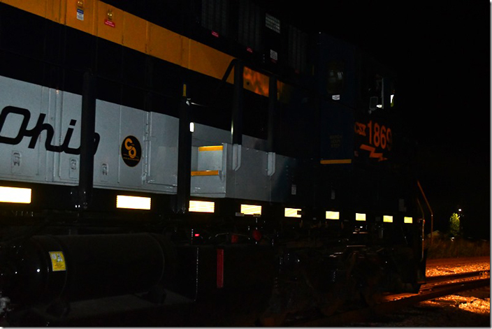 The built-in flash doesn’t throw much light outside. CSX 1869. C&O Heritage. Shelby KY.