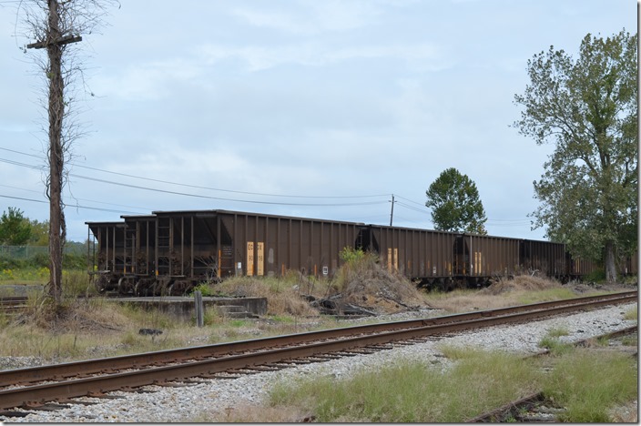 Alabama Power Col (ECGX) stored rapid-discharge hoppers at Woodward AL. BHRR yard Woodward AL.