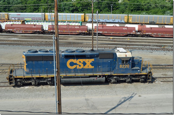 CSX SD40-2 8220. This engine was later fueled by a contractor using a tanker truck and a female driver. Queensgate OH.