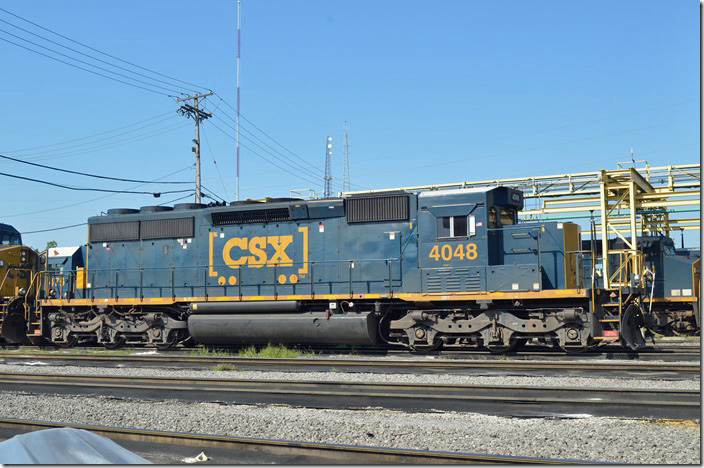CSX “SD40-3” 4048. Not a beauty but better than another wide cab. Queensgate OH.