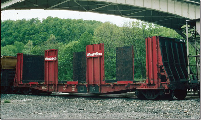Westvaco flat 23 at Hancock WV, on the old B&O. 05-14-1988.