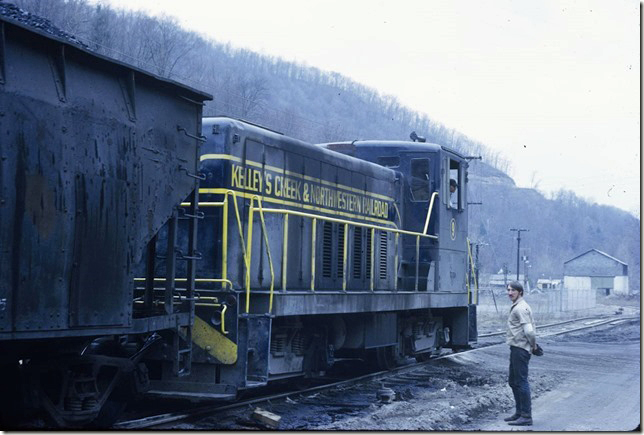 KC&NW 9 picking up coal loads at Ward WV. 03-16-1972.