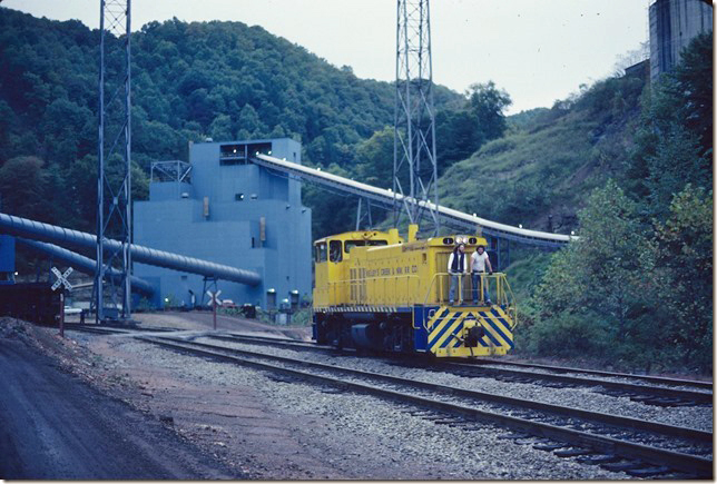 Having delivered empties, KC&NW 1 will be coupling onto those loads from the Valley Camp #5 mine. 10-08-1979.