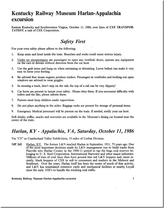 L&N 152 excursion details. Page 1. 1986-10-11.
