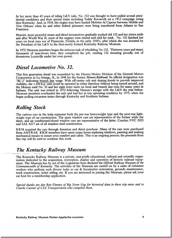 L&N 152 excursion details. Page 4. 1986-10-11.