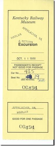 L&N 152 excursion ticket. Item 5. 1986-10-11.