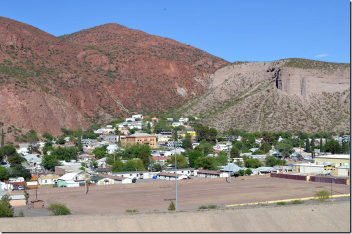 Clifton is the older of the two towns and is the county seat. AZER is now down to the level of the San Francisco River and runs in front of the Greenlee County court house, that 2-story tan structure in the center. South Clifton AZ.