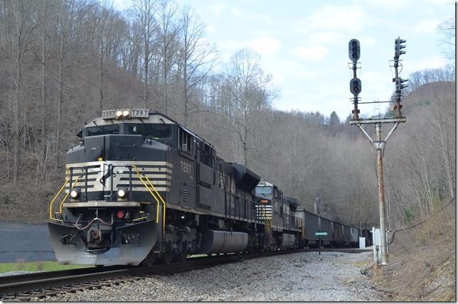 NS 7267-9837 have w/b 82G consisting of 107x from Page (former Consol Buchanan Mine) to Burns Harbor IN (Arcelor Mittal steel mill, formerly Bethlehem). At Virginia Lee.