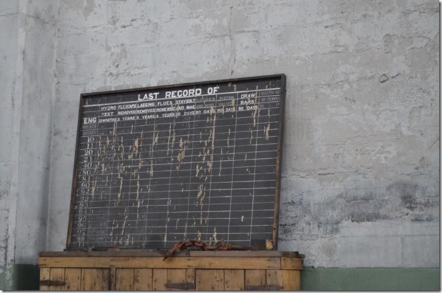 Before computers, records regarding maintenance on locomotives was chalked on this board. 