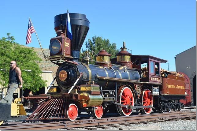 No. 22 was built by Baldwin in 1875. “Inyo” is an Indian word which means “dwelling place of a great spirit.” No. 22 also appeared in many Paramount movies. It was acquired by the State of Nevada in 1974 and restored to its 1893 appearance. It is operational, and the boiler is certified to operate at 75 p.s.i. (originally 130 p.s.i.).