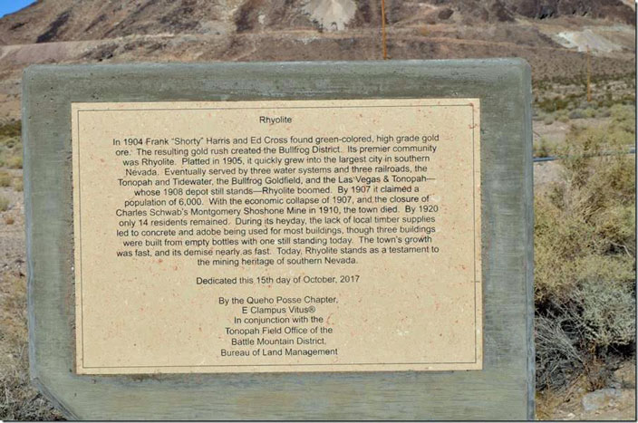 Charles Schwab was Andrew Carnegie’s “man” who was the go-between for the massive United States Steel merger. After being fired by USS’s board, Schwab went on to make Bethlehem Steel the second largest in America. Historic marker Rhyolite NV.