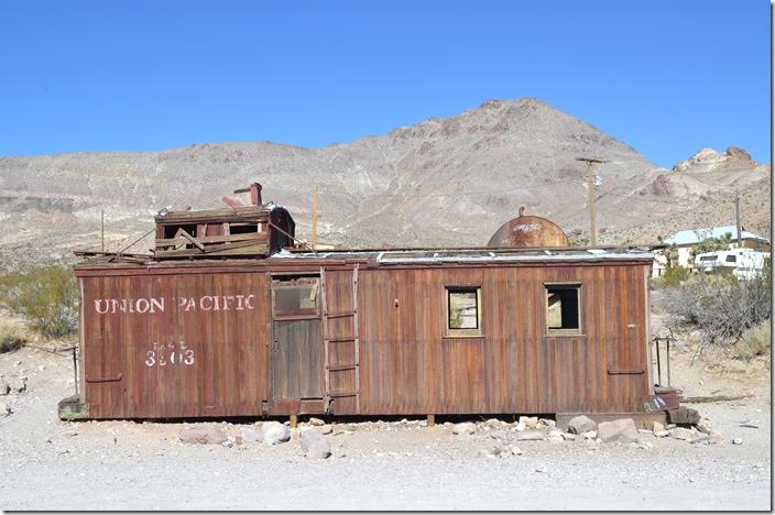 This San Pedro, Los Angeles & Salt Lake (ex-UP) caboose was brought to Rhyolite to serve as a gas station after the LV&T had been ripped out.