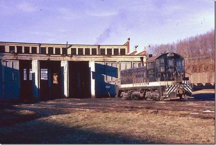 Southern 1113 at Asheville roundhouse. 12-22-1973.
