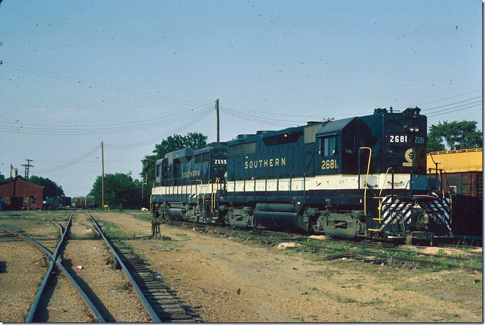 Southern 2681-2555 worked local and coal mines out of Columbus MS. Our mission, however, was to shoot the Columbus & Greenville Baldwins. 05-12-1977.