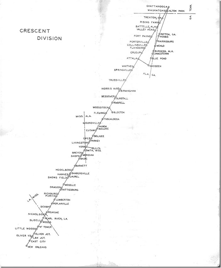 The line from Alton Park Yard in Chattanooga TN to Gadsden AL, is the former Tennessee, Alabama & Georgia Ry. Sou Crescent Div map.