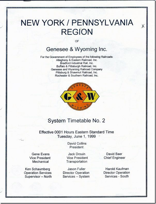 G&W system time-table #2 1999.