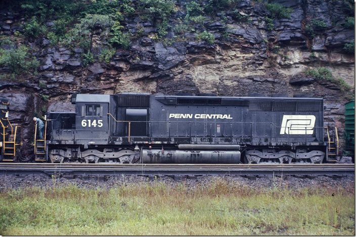 PC SD45 6145 is ex-PRR from the 1966-67 order. 08-09-1970. Horseshoe Curve.