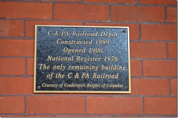 Coudersport PA. ex-C&PA depot plaque.