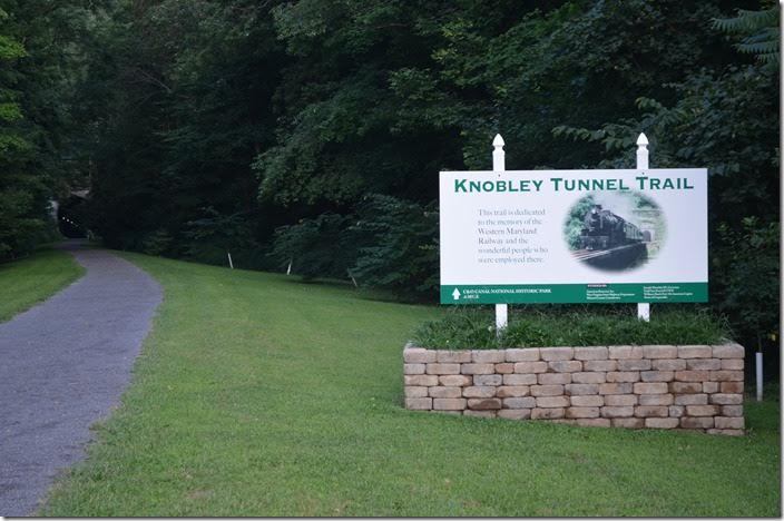 Knobley Tunnel is now a lighted walking trail! Knobley Tunnel Trail sign. Ridgeley WV.