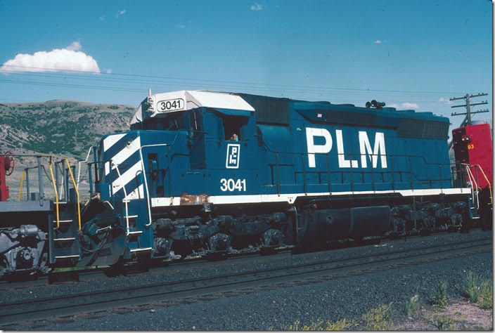 PLM 3041. This is ex-EMD 434-B on lease to the Utah Railroad at Soldier Summit UT, in 1993. The first six of the eight demonstrators had the flared radiators seen later on SD45s.