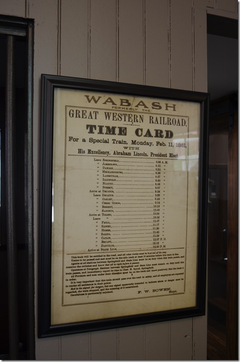 Lincoln Depot Springfield IL. Time card. View 4.