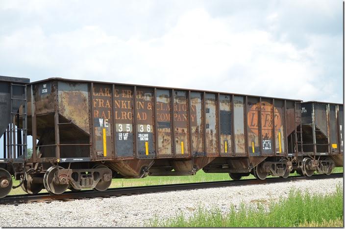 WE hopper 3536 is an ex-LEF&C standard coal hopper now used in stone service. WE 3500-3597 were obtained directly from LEF, same numbers. Carey OH.