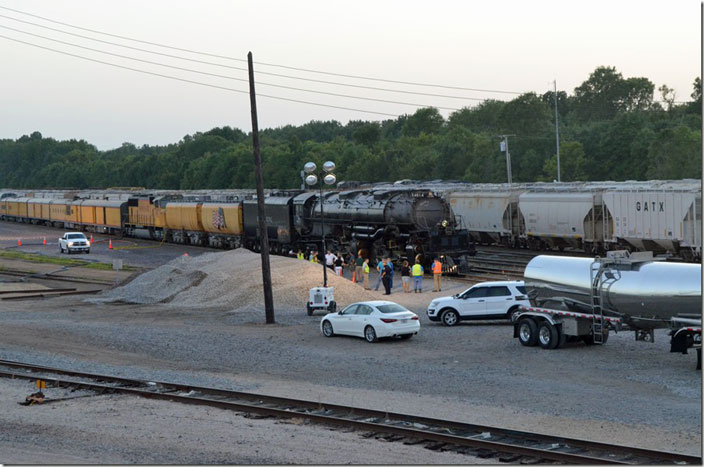 Busses started arriving with groups of people to see the locomotive. Otherwise they didn’t let anyone walk into the yard from the big crowd that were standing on the sidewalk. UP 4014. View 3. Poplar Bluff MO.