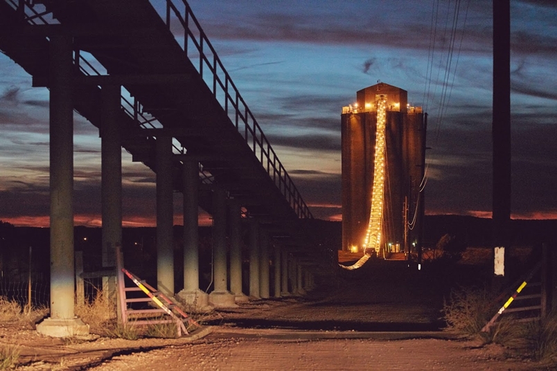 Silo at night. 