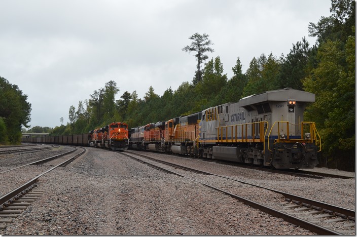 CREX 1201 BNSF 9222. Quinton AL. Note concrete ties in yard. 