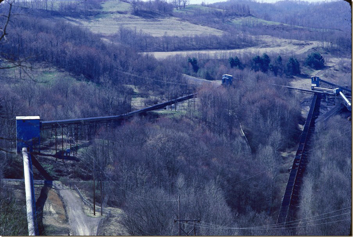 The conveyor belt line on the left leads directly to the Harrison power plant at Haywood, a distance of about 2 miles. Consol 95.