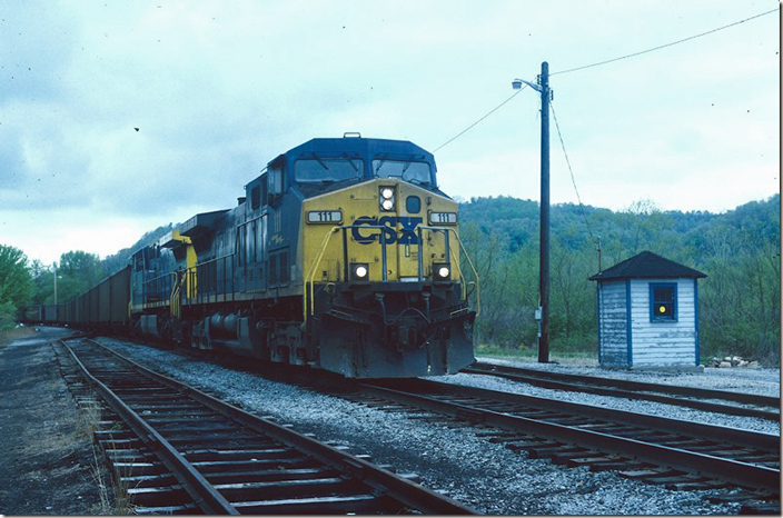 E/b coal train T826 has AEPX empties heading from Ohio Power’s plant at Relief OH to Consol’s Loverage Mine near Fairmont.