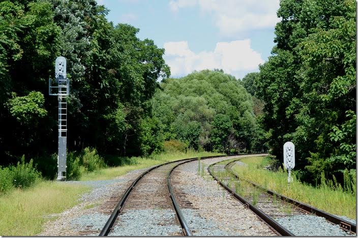 Looking east at the west end of Afton passing siding. Buckingham Branch wb signals WE. Afton.