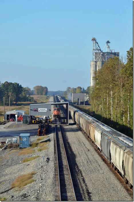 CN car department drop table with 2711-PRSX 7223 heading south with a freight. Note the changes from earlier photographs. Shot from US 45E at Oaks TN. CN 3243-2623 are parked with an ethanol train.