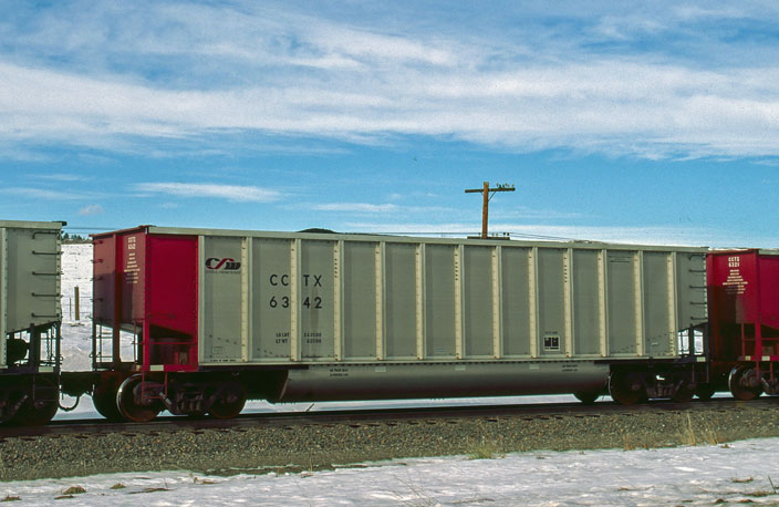 CCTX 6342 on BN/ATSF Joint Line at Castle Rock CO. December 1997.