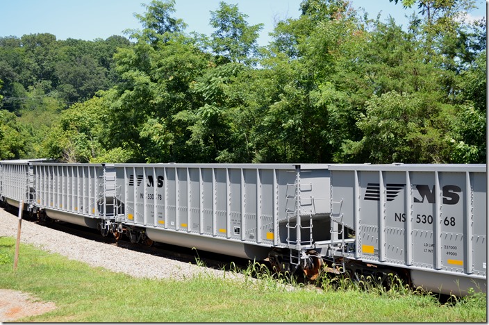 New NS tubs 53068 and 53078 were on northbound Roanoke District 815-28 (Roanoke to Shire Oaks, PA 103 mtys) passing Natural Bridge, VA on 07-31-2015.