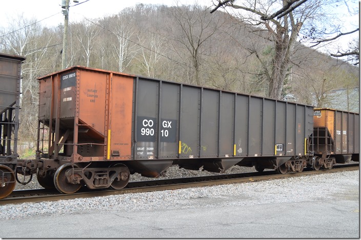 COGX hopper 99010 on NS at Boomer WV. 03-27-1915.