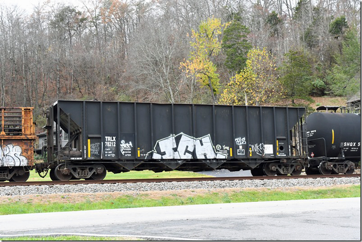 TRLX 78212 hopper was in the same eastbound freight as above the same day near Pikeville. This car is 195,000, 4,000 cu ft and built 02-1979. Pikeville KY.