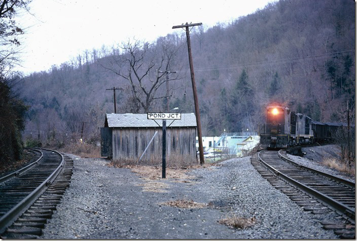 Almost home, 6241 approaches Pond Jct. 12-30-1974. Coal River, Pond Fork SD.